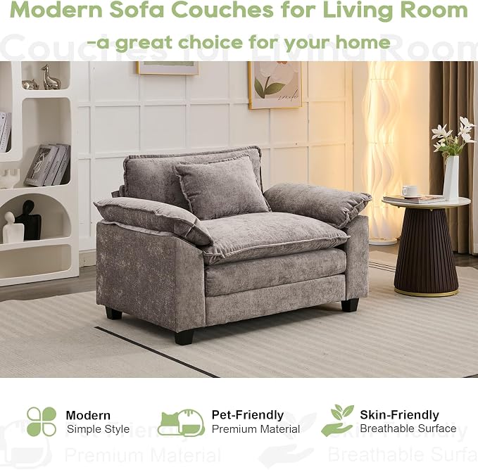 Oprisen Modular Sectional Sofa, Comfy Cloud Couch Sectional Sofa, Chenille Sofa Sleeper Deep Seat Sofa with Throw Pillows for Living Room (Light Gray, 53"- Single Seat)