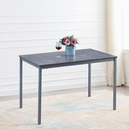 Faux Marble Dining Table for 4, Modern Kitchen & Dining Room Table for 4, Rectangular Dinner Table for Small Space, Grey