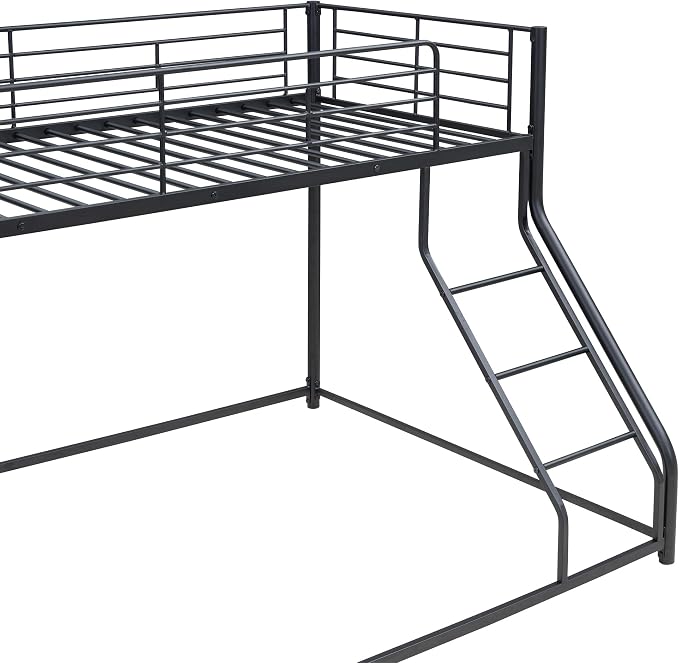 Harper & Bright Designs Twin XL Over Queen Bunk Bed, Heavy-Duty Metal Floor Bunk Bed Frame with Ladder for Kids Boys Girls Teens,Black