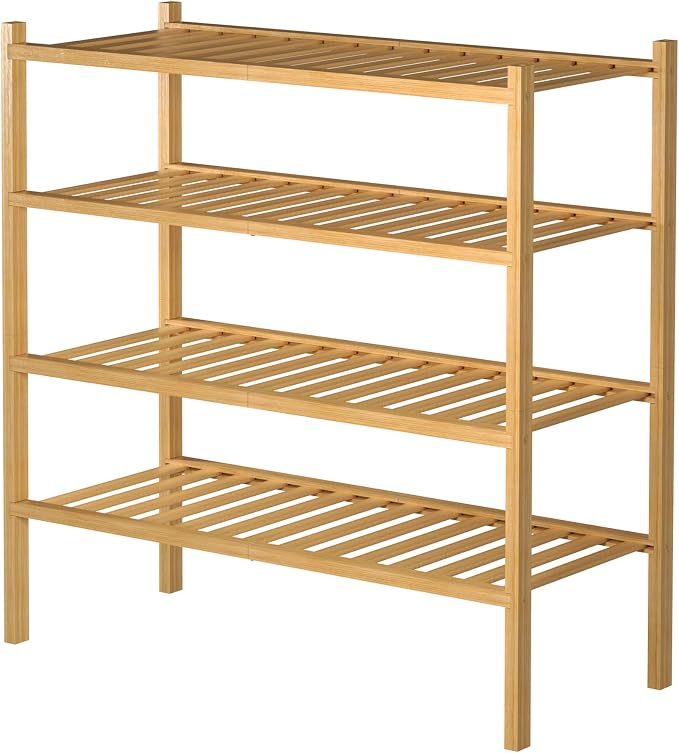 ROMGUAR CRAFT 4 Tier Bamboo Shoe Rack for Closet Free Standing Wood Shoe Shelf for Entryway Small Space Stackable 27"x11"x26" (Natural)