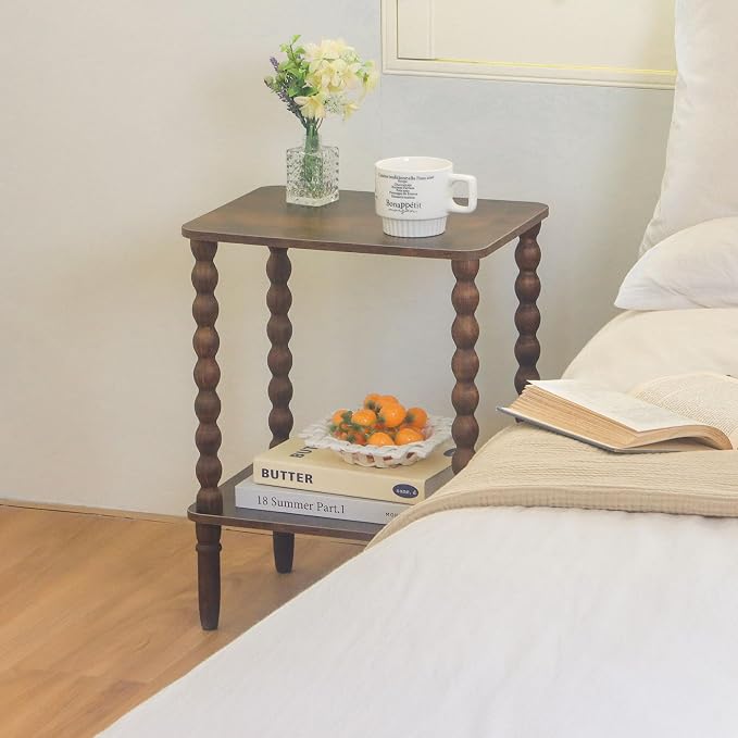 Fultyle Side Tables Set of 2, Small End Table with Storage Shelf, Night Stand Set 2 Bedside Tables for Living Room, Bedroom, Office and Small Spaces (Rustic Brown)