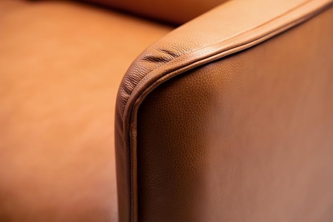 Valencia Jasper Cognac Tan Brown 34" Full Nappa Leather Accent Chair | Mid Century Single Leather Chair for Living Room Furniture | Plush Removable Cushions, Lounge Couch