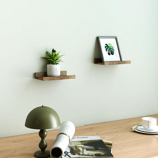Small Floating Shelves for Wall Decor, Wall Mounted Wood Shelf for Bedroom, Living Room, Bathroom, Kitchen, Nursery, Display Ledge Shelf with Lip Set of 2-8 Inches, Brown