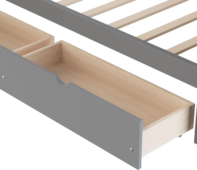 Bellemave L Shaped Corner Bed for 2 Kids, Double Twin Platform BedFrame with Storage Drawers and Shelves, Gray