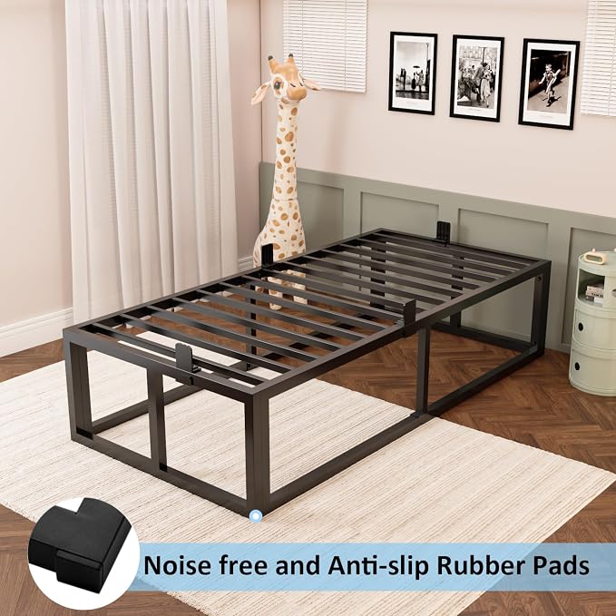 Bilily 18 Inch Twin Bed Frame with Steel Slat Support,Heavy Duty Metal Platform Bed Frame Twin Size Mattress Foundation,No Box Spring Needed,Easy Assembly,Noise Free,Black