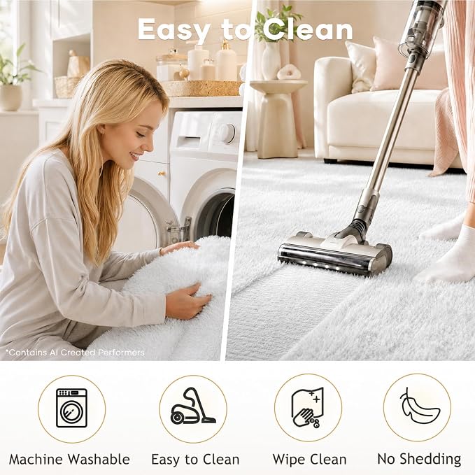 Ophanie White Rugs for Bedroom Fluffy, Girls Kids Baby Shaggy Shag Fuzzy Soft Carpet, 3x5 Small Plush Bedside Area Rug, Indoor Floor Room Carpets for Teen Dorm Home Decor Aesthetic, Nursery