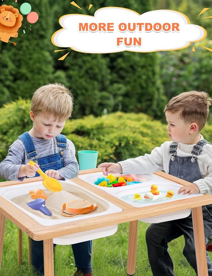 Kids Sensory Table, Sensory Activity Table with Double-Side Board & 3 Storage Bins, Toddler Play Sand Table Indoor Outdoor Use to Play Study Dining Toys Storage Boys Gilrs
