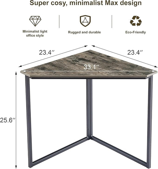 VECELO Corner Desk,Office Tables for Living Room for Small Space Triangle Computer Desk with Steel Frame Corner Shelves with Metal Frame Writing Desk for Workstation Classic Grey 33.1"