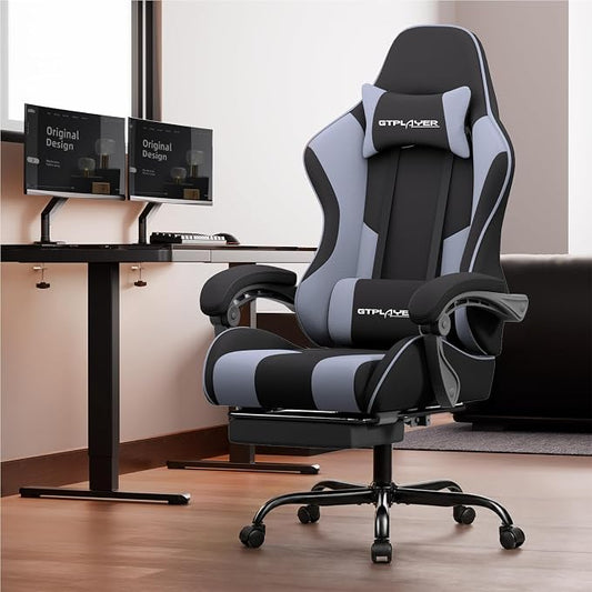 GTPLAYER Gaming Chair, Computer Chair with Footrest and Lumbar Support, Height Adjustable Game Chair with 360°-Swivel Seat and Headrest and for Office or Gaming (Purple, Fabric)