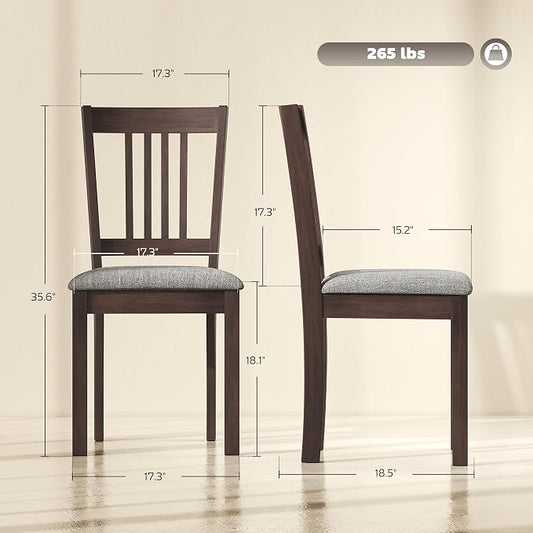HOMCOM Dining Chairs Set of 2, Upholstered Kitchen Chairs with Rubberwood Frame, Padded Seat and Slat-Back for Living Room, Dining Room, Kitchen, Espresso