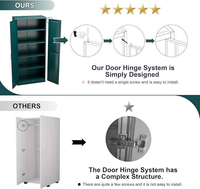 UNICOLY 71" Storage Cabinet, Metal Pantry Cabinet, Kitchen Pantry Storage Cabinets with Doors and 4 Shelves, Cabinets for Laundry Room, Living Room, Dinning Room, Assembly Required, Green