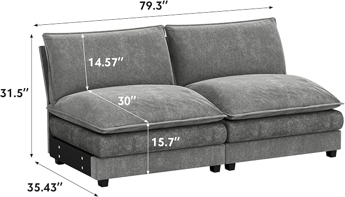 Homall Modular Sectional Sofa, Sofa Couch with Reversible Ottoman, DIY Combination Chenille Deep Seat Cloud Couch for Living Room, Apartment (Light Grey, 2-Seat)