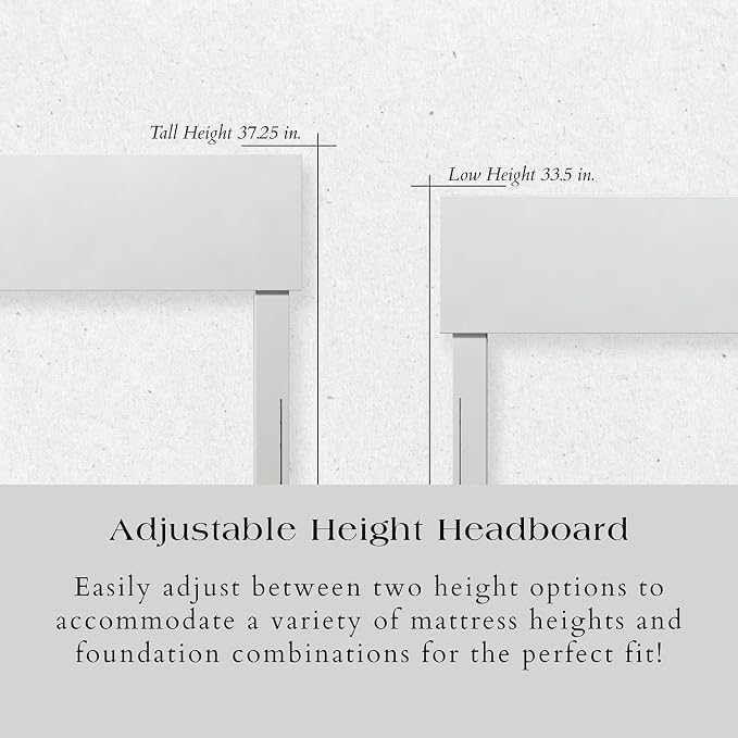 AFI, Orlando Full Adjustable Modern Solid Wood Panel Headboard, White