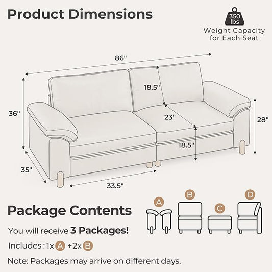 SITJOY Large Cloud Couch, 86" Wide 2 Seater Loveseat, Faux Leather in White | Pet-Friendly Scratch-Resistant Leather Sectional Sofas for Living Room, Deep Seat Wide Couch