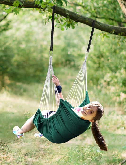 Chihee Hammock Chair Hanging Swing 2 Pillows Included,Strong Webbing Straps and Hooks for Easy Hanging Soft Cotton Hanging Chair Side Pocket Tassel Chair Comfort Indoor Outdoor
