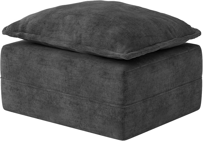 Hobestluk Rectangular Cloud Memory Foam Ottoman for Boneless Couch Comfy Couch Footrest with Removable Cover for Living Room Bedroom or Office as Extra Seating (Dark Grey, Ottoman)