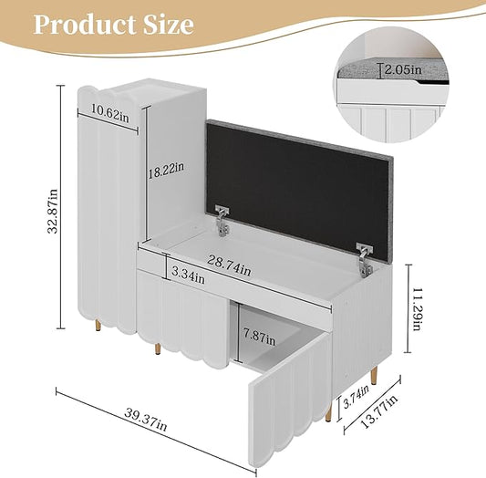 3More Shoe Organizer Cabinet,Entryway Bench with Adjustable Shelves and Cushioned Seat,Unique L-Shaped Bench Cabinet for Entryway, Hallway, Living Room