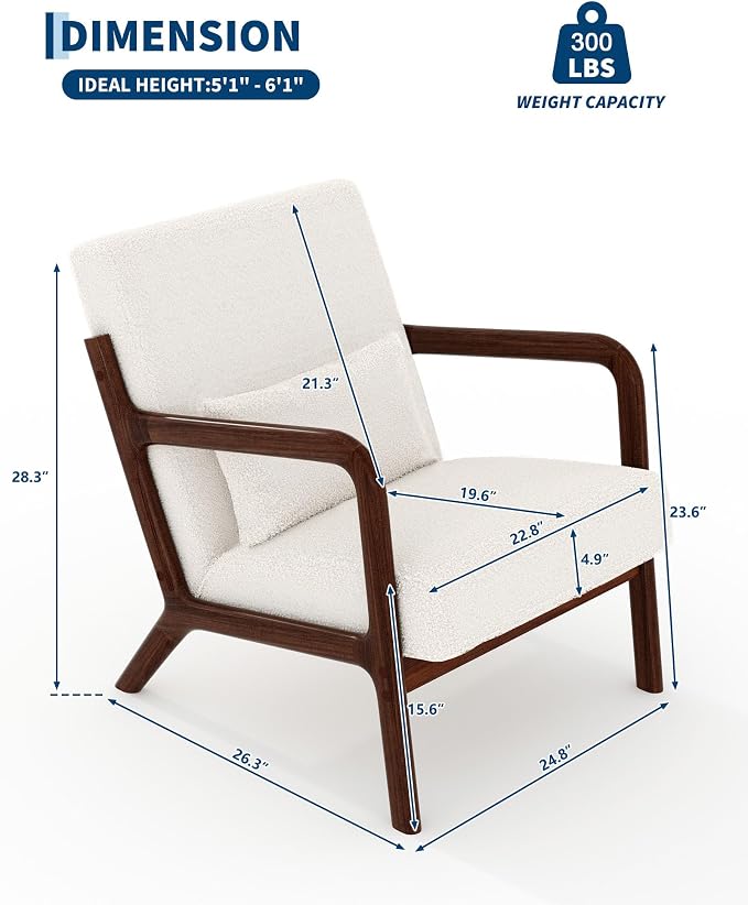 Garvee Mid-Century Accent Chair Set of 2, Sherpa Upholstery, Cozy Reading Chair, Modern Lounge Armchair with Lumbar Pillow, Sturdy Wood Frame, for Living Room, Bedroom, Office, Beige