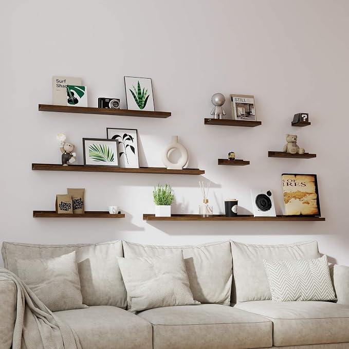 Floating Shelves for Wall Decor, Long Wall Mounted Storage Shelf for Bedroom, Living Room, Bathroom, Kitchen, Nursery, Display Picture Ledge Shelf with Lip Set of 2-36 Inches, Walnut