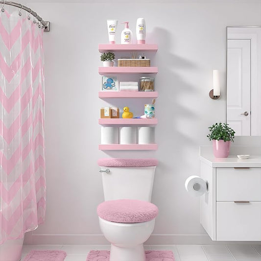 Sorbus Floating Shelves for Wall – 16 Inch Floating Shelf for Kitchen, Bedroom, Living Room, Bathroom, Home & Wall Decor - Mounted Bathroom Shelves with Invisible Brackets (Soft Pink, 3 Pack)