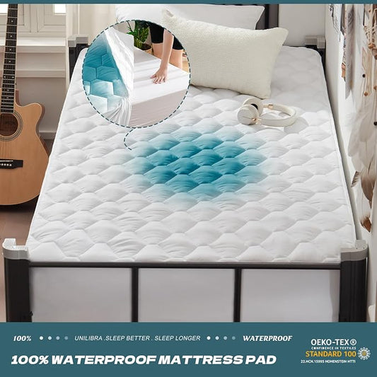 UNILIBRA Twin XL Mattress Protector Waterproof, Deep Pocket Mattress Pad Cover Up to 18 Inches, Quilted Fitted Hollow Cotton Filling Breathable Mattress Topper