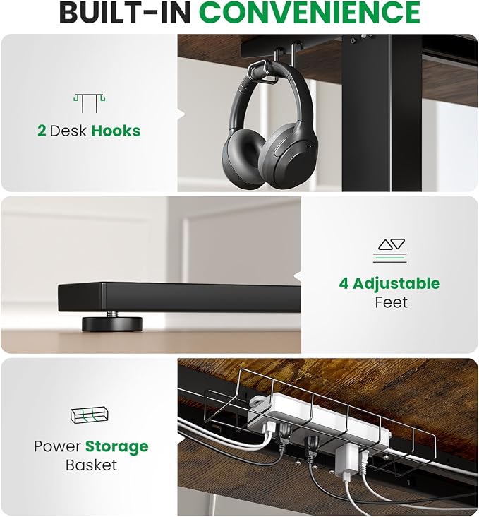 Electric Standing Desk Adjustable - 71x30 Inch Sit Stand Desk with 1 Inch Thick Tabletop, Double Beam Frame, 3 Memory Height Adjustment, Cable Management for Home Office
