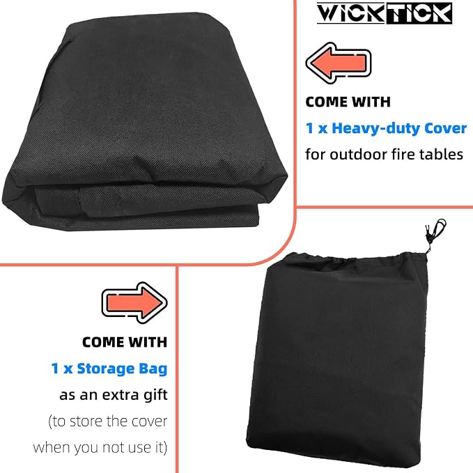 WICKTICK Round Fire Pit Cover 36 x 25 Inch, Waterproof & 600D Heavy Duty Patio Firepit Table Covers, Fits 36, 35, 34, 33, 32, 30 inches Fire Tables / Bowls