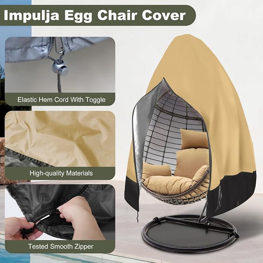 Egg Chair Cover Waterproof, 75x45 Inch Outdoor Hanging Egg Swing Chair Cover, Heavy Duty 420D Oxford Fabric, UV Resistant Windproof with Zipper & Drawstring, Fits Single Seat Egg Chair (Khaki)