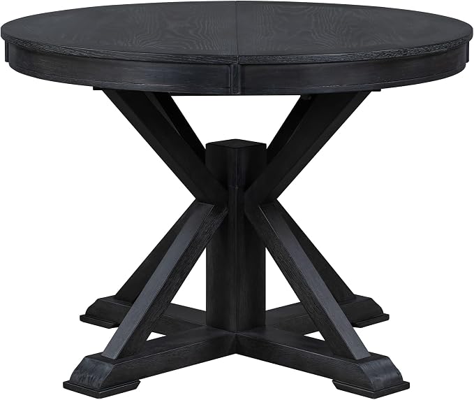 LUMISOL 42"-54" Extendable Round Dining Table for 4-6, Farmhouse Round to Oval Kitchen Table with 12" Removable Leaf and Pedestal Base, Wood Dinner Tables for Dining Room, Living Room, Espresso