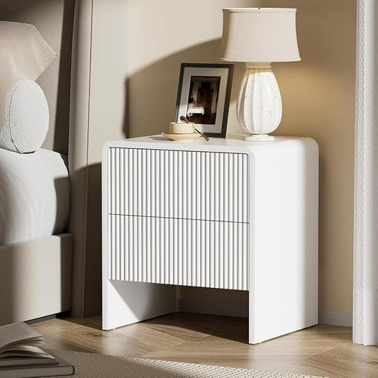 Furniway 3 Piece Bedroom Dresser Set, 6 Drawer Dresser with 2 Nightstands, Fluted Chest of Drawers with Pop-Up Design, Modern Storage Furniture for Bedroom, Living Room, Entryway, White