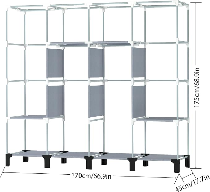 Non-Woven Wardrobe, No Tools Required, Large Capacity, Easy Assembly, Movable, Storage Rack, Waterproof, Dustproof, Stain Resistant, Black, 67.7 x 172 cm (Black, X-Large)