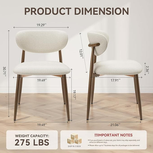 MALOL Dining Chairs Set of 6, Curved Back Kitchen Room Chairs with Metal Legs and Anti Slip Pads, Upholstered Dining Chair for Home and Restaurant, Beige