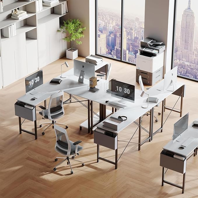 Sweetcrispy L Shaped Desk Computer Gaming Corner Table PC Workstation with CPU Stand Side Bag for Home Office Dorm Sturdy Writing Setup Furniture White 50 Inch Desk