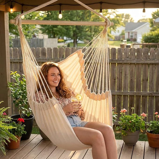 ADVOKAIR Hammock Chair Swing, Heavy-Duty Hanging Rope Swing Seat Supports 500 Lbs, Ideal for Outdoor Patio, Backyard, Porch, Deck & Indoor Bedroom Use