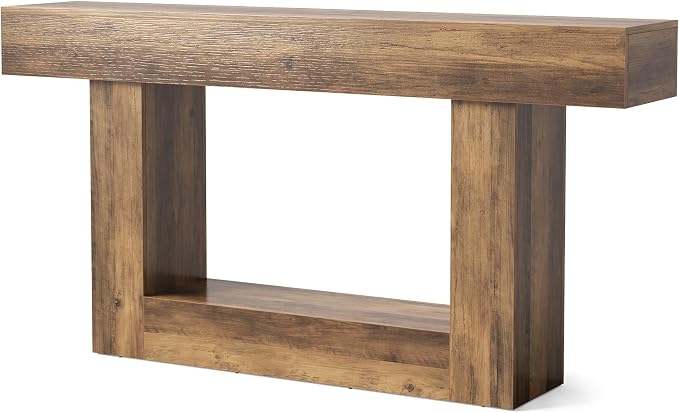 LITTLE TREE 63 Inches Long Console Table, 2-Tier Farmhouse Sofa Table Behind Couch, Large Narrow Entryway Table for Living Room, Wooden Hallway Foyer Table with Heavy Duty Base, Rustic Brown