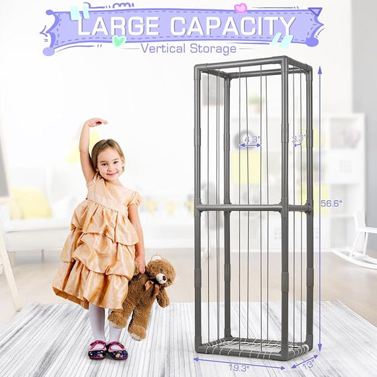 Stuffed Animal Storage Zoo Holder Space Save, PVC Stuffed Animal Organizer | Vertical Plush Toy Organizer with Elastic Band and Net, Large Capacity Stuffy Storage for Playroom Bedroom Nursery