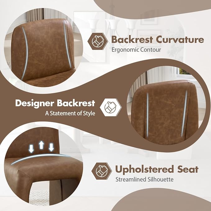 Hyfirm Set of 4 Mid-Century Modern PU Leather Dining Chairs No Assembly Required, Fully Upholstered Armless Accent Side Chairs with Metal Footrest and Solid Backrest for Living Room, Bedroom, Study