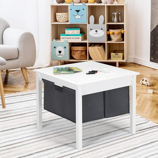Costzon Kids Table, Children Wooden Activity Table w/Storage Drawers, 2 in 1 Building Block Tabletop for Arts, Crafts, Reading, Preschool, Nursery, Kindergarten, Toddler Table (White)
