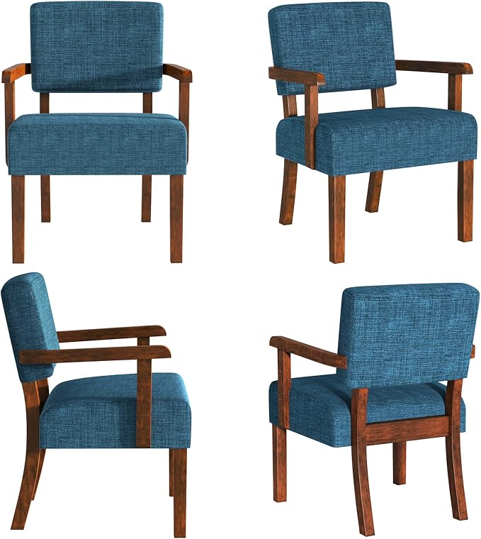 FAGAGA Accent Chair Set of 2 with Table, Living Room Chairs with Soft Seat and Armrests for Living Room Bedroom Reading Room Waiting Room, Lake Blue (AC01)
