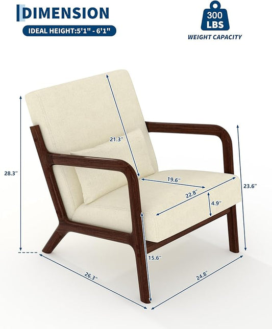 Garvee Mid-Century Chenille Accent Chair Set of 2, Cozy Reading Chair, Modern Lounge Armchair with Lumbar Pillow, Sturdy Wood Frame, for Living Room, Bedroom, Office, Beige