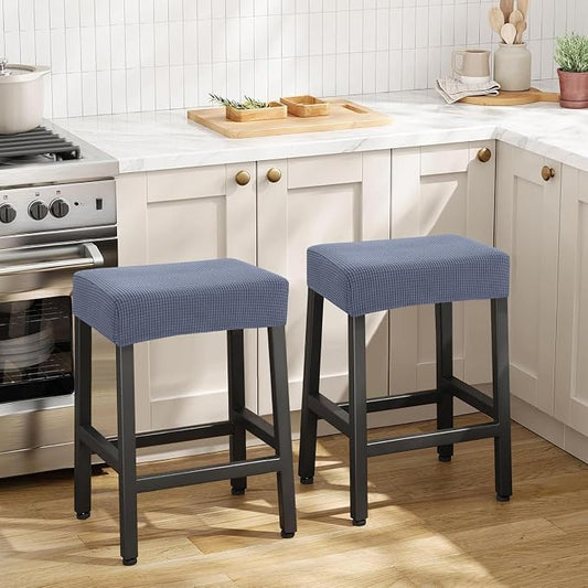 YISUN Stool Covers Rectangle - 2 Pack Stretch Waterproof Saddle Seat Cover Counter Bar Stools Bar Chairs Covers Kitchen Island Chairs Cushion Protector (2, Dark Gray)