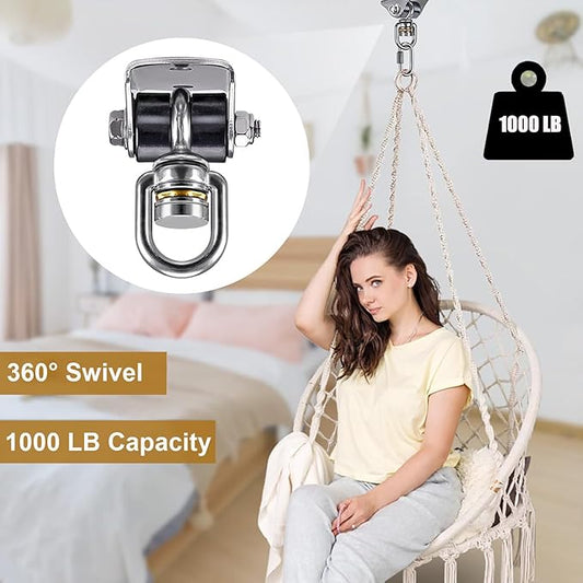 BeneLabel Silent Swing Hanger with Bearing Stainless Steel Hanging Chair Mount 1000 LB Capacity Swing Mount 360°Swivel Hook for Hammock Chairs, Porch Swings, Punching Bags