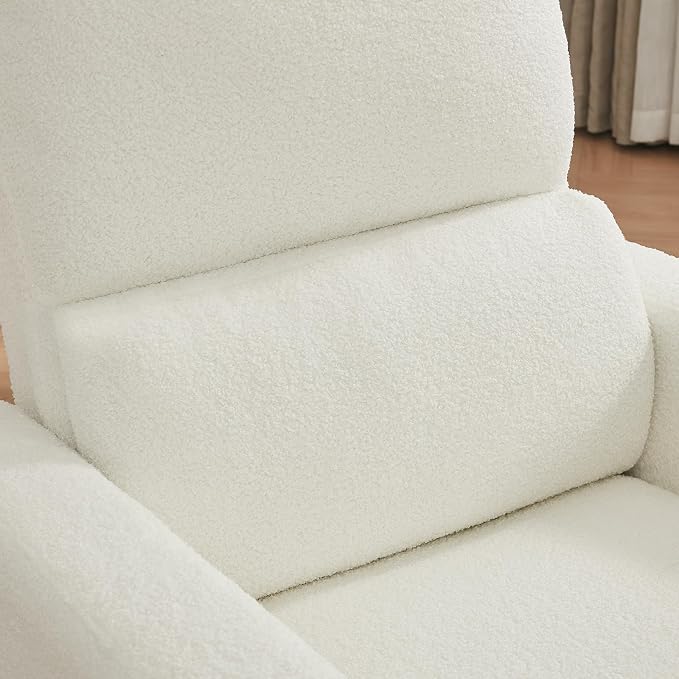 Power Swivel Rocker Recliner, Oversized Boucle Nursery Glider Recliner, Teddy Swivel Rocking Reclining Chair with Removable Cushion and Lumbar Support for Nursery Living Room Bedroom, White