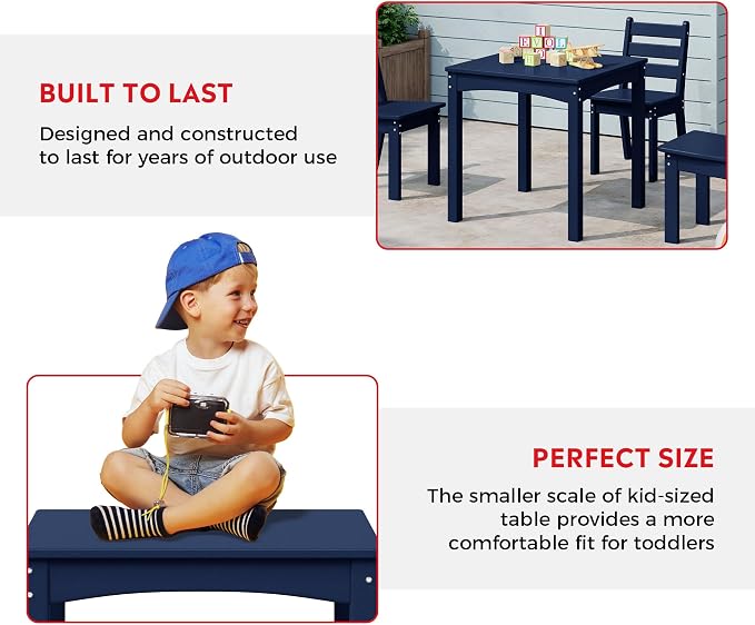 Costaelm Kids Table and 4 Chair Set, Activity Table Chair Set, Toddler Game, Playroom Furniture, Picnic Table Chairs, 5 Piece Dining Table Set, Navy Blue