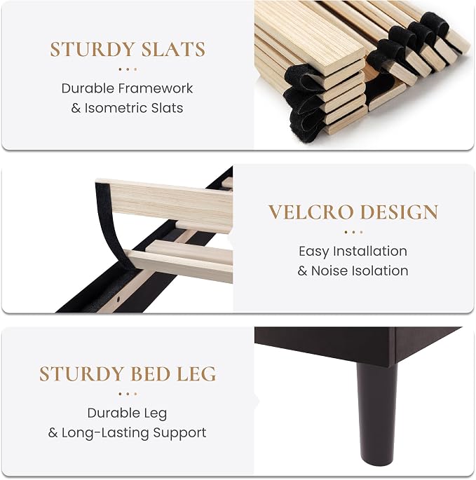 SHA CERLIN King Size Platform Bed Frame, Velvet Upholstered Bed with Adjustable Headboard, Vertical Channel Tufted Design, Sturdy Wood Slat Support, No Box Spring Needed, Easy Assembly, Black