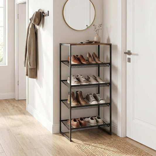 Shoe Rack for Entryway,,5 Tier Shoe Storage Organizer,Sturdy Shoe Shelf,Boot Rack with a Fine Mesh Shelves,for Living Room, Hallway,Small Space,11.8 x 16.5 x 27.9 Inches,Brown