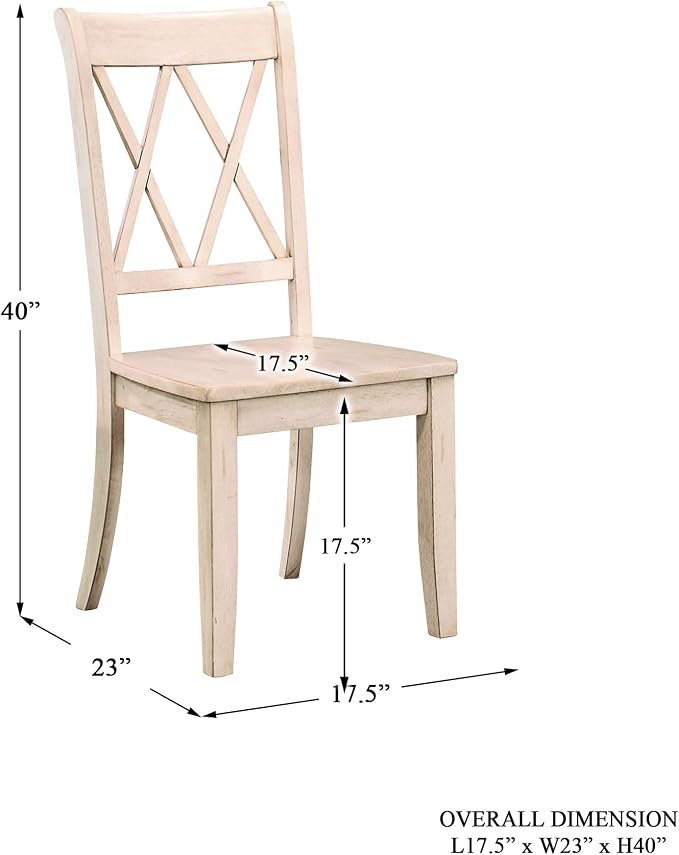 Lexicon Janina 5-Piece Dining Table Set - 66" Wood Kitchen & Dining Room Table with 4 Double X-Back Chairs, Rustic Farmhouse Rectangular Dining Set for Breakfast Nook & Family Meals, White