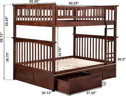 AFI, Columbia Full Over Full Ladder Bunk Bed with Storage Drawers, Walnut