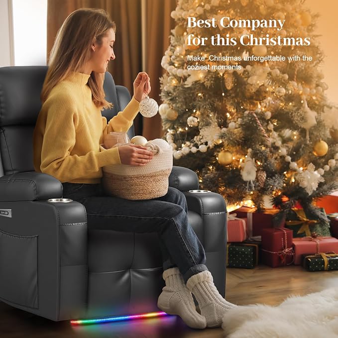 Extra Wide Seat Recliner Chair with Heat and Back Massage, Electric Power Oversized Reclining Chair Infinite Position with Storage Armrests & 2 Cup Holders for Living Room, Manual Recliners
