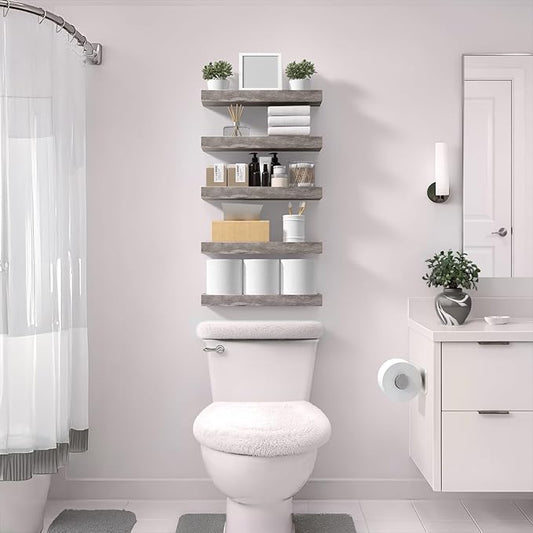 Sorbus Floating Shelves for Wall – 16 Inch Floating Shelf for Kitchen, Bedroom, Living Room, Bathroom, Home & Wall Decor - Mounted Bathroom Shelves with Invisible Brackets (Grey, 5 Pack)